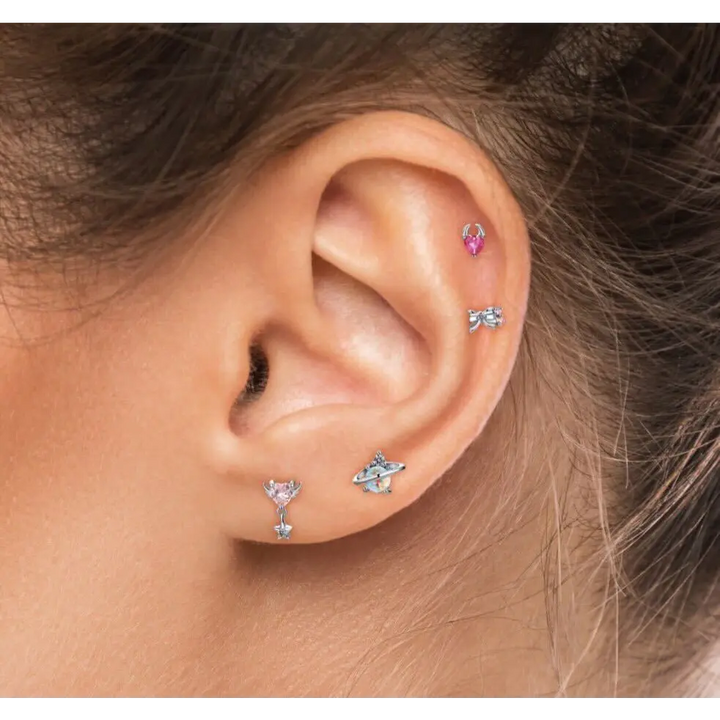 14KT Solid Gold Devil Heart Threaded Labret Earring -