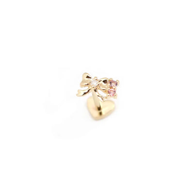 14KT Solid Gold Ribbon Sparkle Threaded Labret Earring -