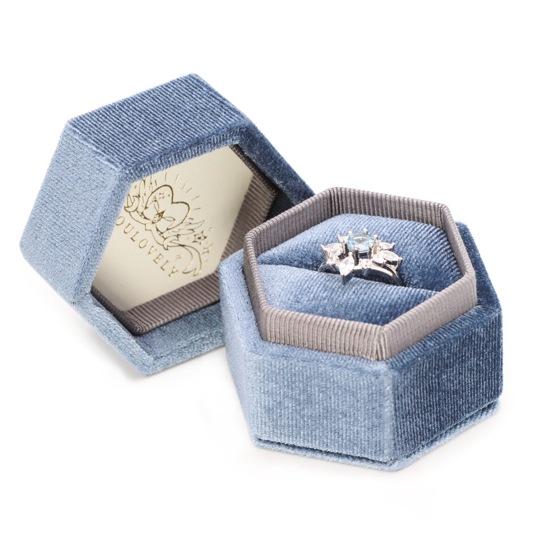 Premium Hexagonal Velvet Ring Box Large